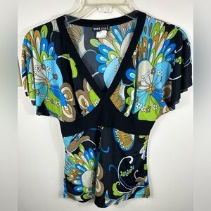 Wet Seal Babydoll‎ Top Women’s M Y2K Floral Coquette VTG USA Colorful Fairy 90s